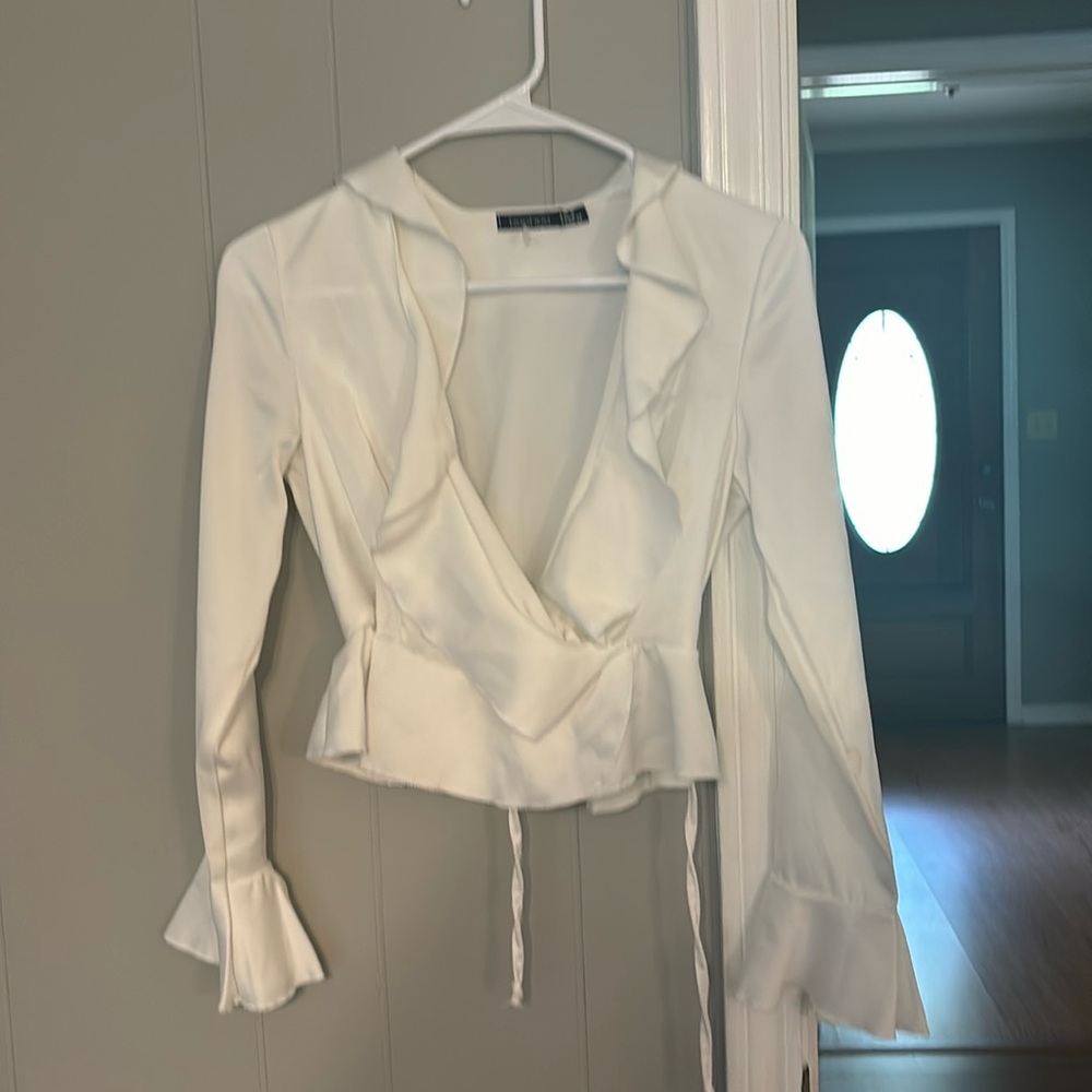Boohoo white ruffle top